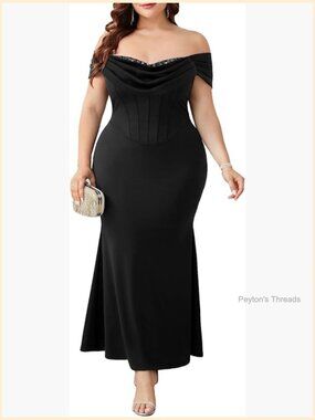 Plus Size Formal Off Shoulder Mermaid Maxi Bodycon Evening Gown Cocktail Prom
